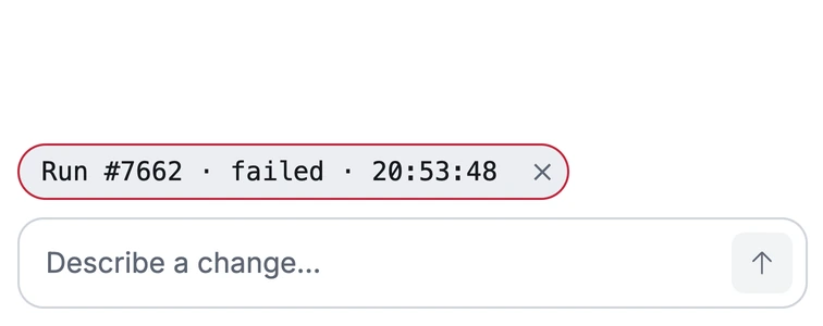 The AI Assistant composer with a chip above it reading Run 7662, failed, with a remove button