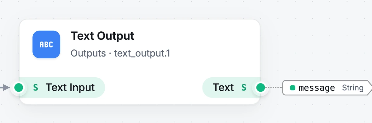 The Text Output node with a message String label attached to its Text port