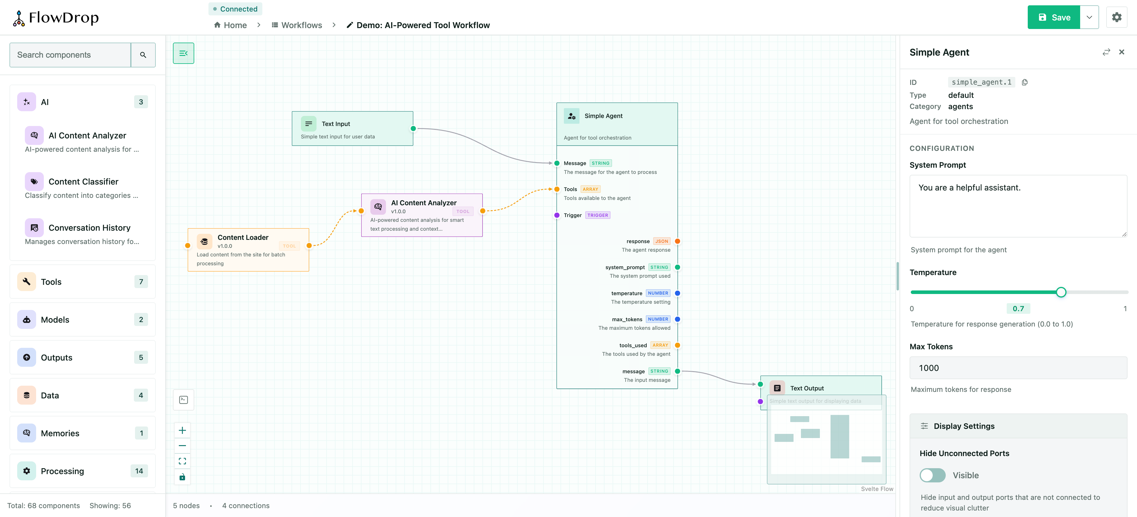The FlowDrop editor running inside a page